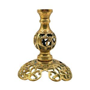 Ornate Small Brass Lamp Base Candlestick Holder Home Accents Vintage Retro 4x6"